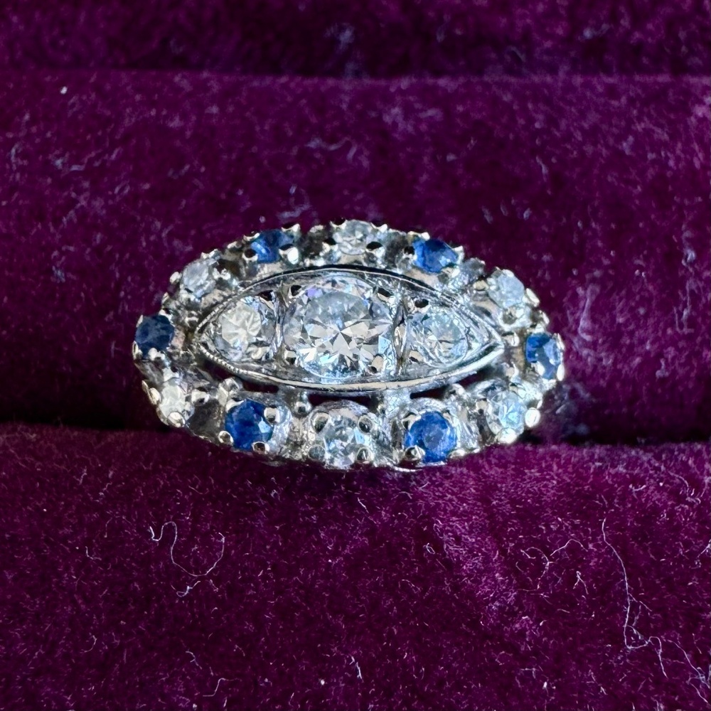14K White Gold Diamond and Sapphire Ring